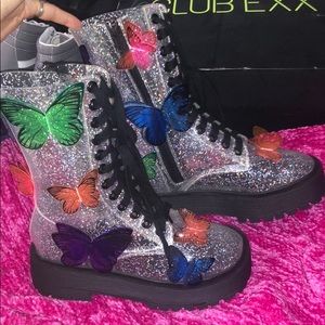 Transparent butterfly sparkle boots dollskill rave